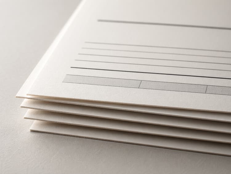Stacked paper layers with abstract rules and a darker band suggesting subtotal and tax lines on an invoice