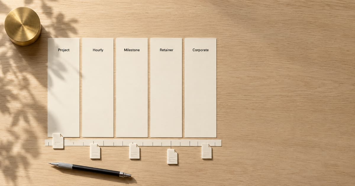 Invoice timing for project, hourly, milestone, retainer, and corporate billing models