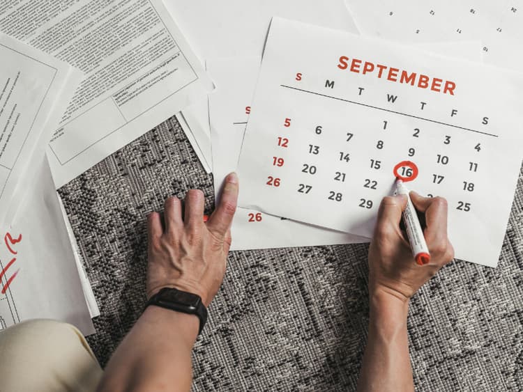 Calendar showing scheduled payment dates and recurring billing cycle