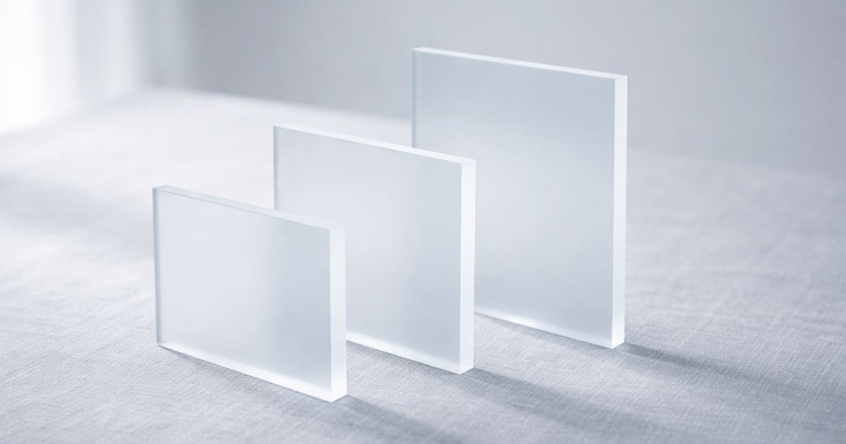 Frosted acrylic panels of varied heights on linen, suggesting structured scope and service tiers
